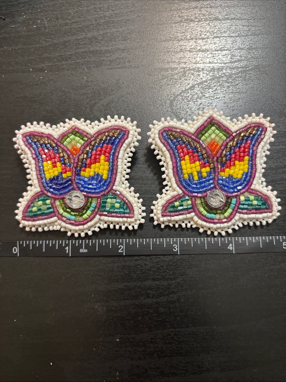 Authentic Indigenous Hand-Beaded Flat Stitch Floral Tulip Earrings - Picture 4 of 6